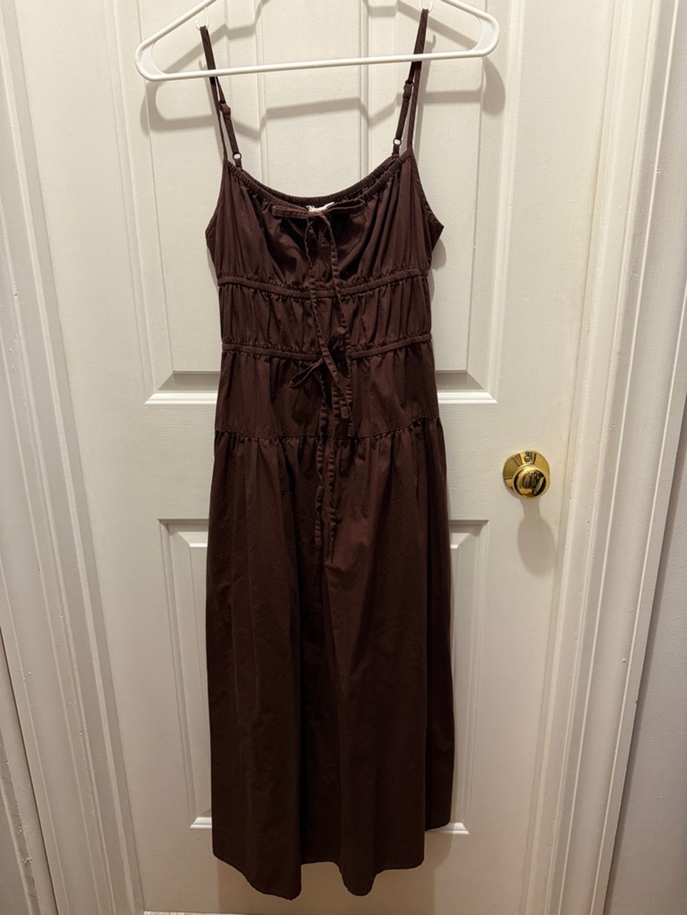 Chocolate Brown Ruched Midi Dress